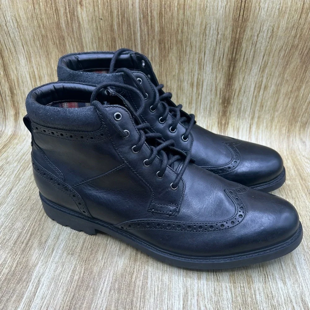Clarks Curington Wingtip Boots Men's Size 12 Black Leather Brogue Lug Sole Shoes